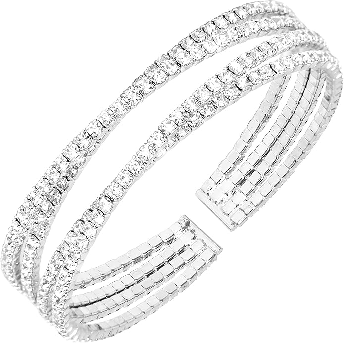 Rhinestone Bracelet Multilayer Cuff Bracelet Sparkling Crystal Layered Bridal Bracelets for Women