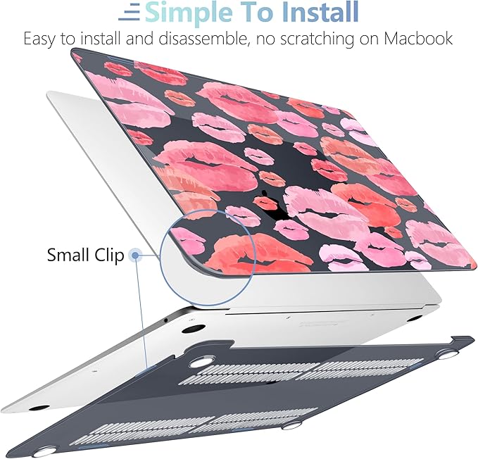 MEEgoodo for MacBook Air 13.3 inch Case 2021 2020 2019 2018 A2337 M1 A2179 A1932, Laptop Shell for MacBook Air M1 with Keyboard Webcam Cover & Trackpad Film & Type C Adapter,Red & Pink Lips