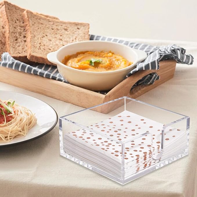 Rubtlamp 2 Pack Napkin Holder, Clear Acrylic Napkin Holder, 5.5x5.5x2.6 Inch Square Cocktail napkin holder, Plastic Napkins holder Great for Table Bathroom,Kitchen, Dinners for Mothers Day