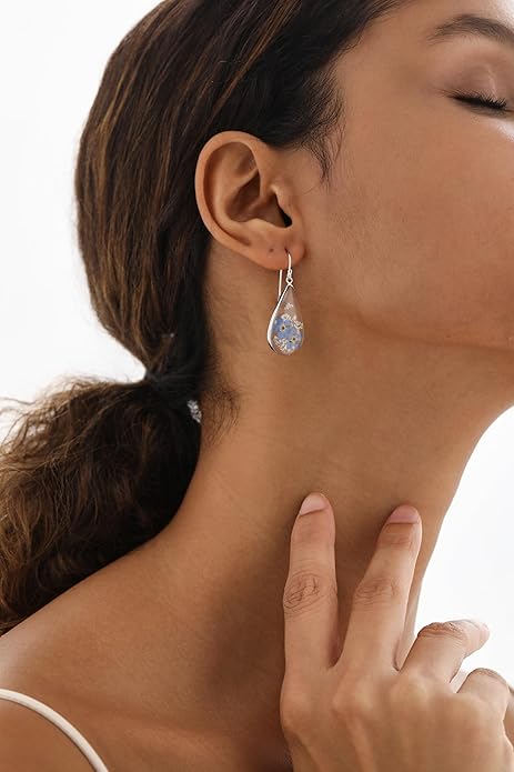 Forget-Me-Not and Queen Anne's Lace Pressed Wildflower Earrings | Pressed Flower Earrings | Handmade Drop and Dangle Earrings | Gift for Woman