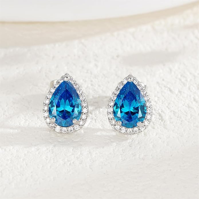 YOMELA Cubic Zirconia Earrings Studs, Halo CZ Birthstone Simulated Diamond Stud Earrings for Women