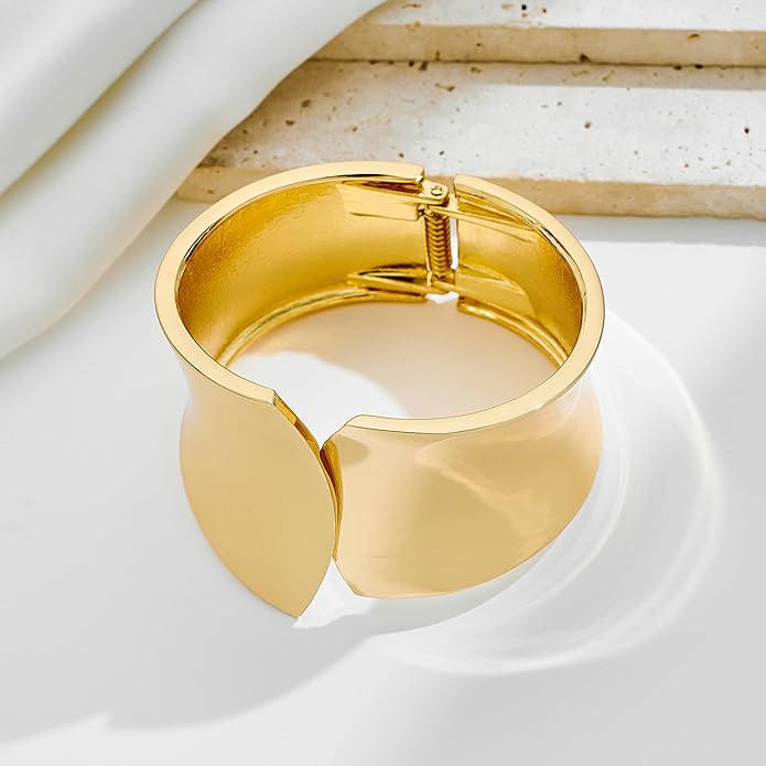 Statement Golden Matte Bracelet for women Minimalist Chunky Brushed Bangle Bracelet Vintage Thick Wide Cuff bracelet Gold Plated Open Cuff Geometric Bracelet