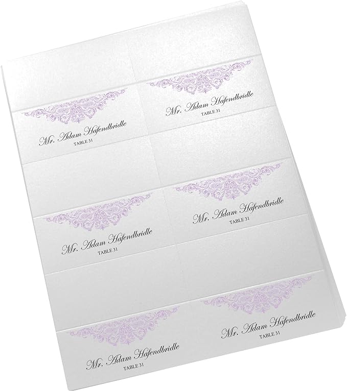 Paisley Printable Place Cards, Lavender (Choose Color), Set of 60 (10 Sheets), Laser & Inkjet Printers - Wedding, Party, Dinner, and Special Events - Made in the USA