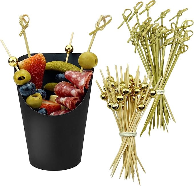 CAMKYDE [100 cups + 200 picks] 100 Pcs Charcuterie Cups with 200 Pcs Cocktail Picks (14oz, Black)