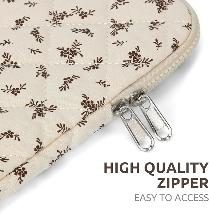Puffy Laptop Sleeve 13-15.6 Inch Cute Quilted Laptop Protective Case Padded Floral Computer Sleeve for MacBook (A-Black, 15 Inch)
