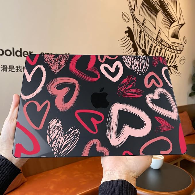 Teryeefi for MacBook Air 13 inch Case M1 A2337 A2179 A1932 (2020 2019 2018 Releaes) with Retina Display with Touch ID, PC Plastic Hard Shell & Keyboard Cover & Screen Protector, Heart A002