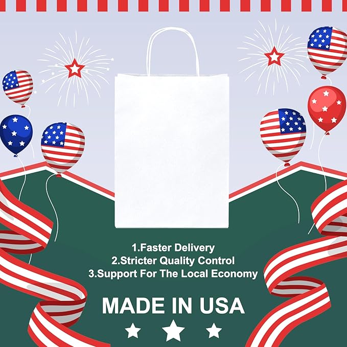 METRONIC Gift Bags 10x5x13'' 100Pcs White Paper Bags with Handles Bulk, Kraft Paper Bag for Small Business, Birthday Wedding Party Favor Bag, Christmas Gift bags, Retail shopping Bags