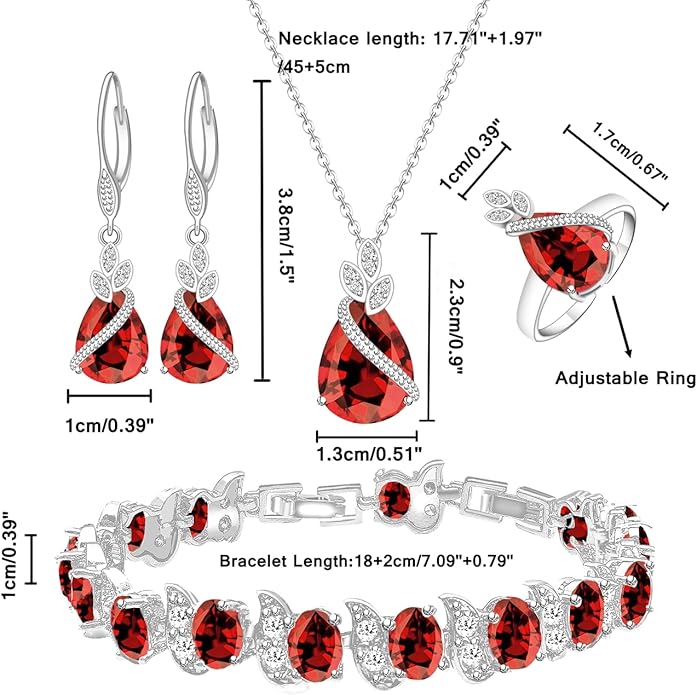 LMXXVJ Jewelry Set for Women,Teardrop Cubic Zirconia Necklace Earrings Adjustable Ring Bracelet Jewelry Set Formal Jewelry Gift