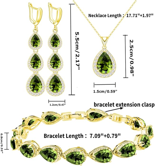 LMXXVJ Necklace Long Earrings Bracelet Set, White Gold Plated Created Blue Sapphire Jewelry Set Wedding Party Gift Jewelry for Women Bridal Bridesmaid