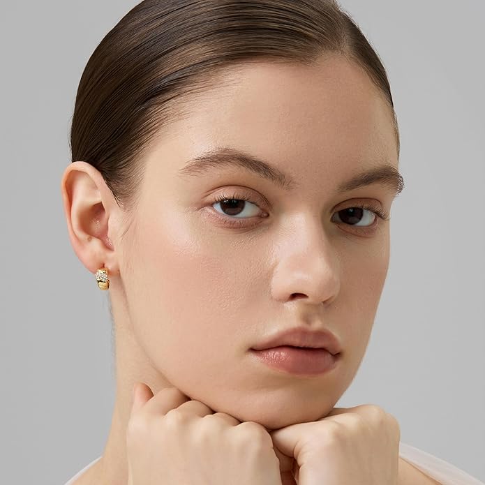 18K Gold Plated Huggie Hoop Earrings for Women, 925 Sterling Silver Post, Hypoallergenic Small Earrings