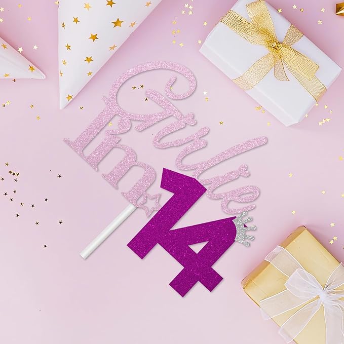 Girlie I'm 14 Cake Topper, 14th Birthday Decorations for Girl, Glitter Funny 14th Birthday Cake Topper, Girlie 14 Year Old Birthday Party Decoration Supplies