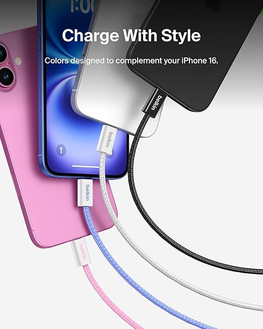 Belkin USB C to USB C Cable, 3.3ft, 60W - Type C Charger, iPhone Charger Cord, Soft, Braided, Flexible for iPhone 16, Galaxy S25, Pixel 9, Airpods, iPad Pro, Tablet & More, Travel Essentials - Black
