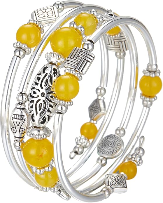 BULINLIN Layered Wrap Bangle Turquoise Bracelet - Bead Bracelet with Natural Agate Stone, Gifts For Women