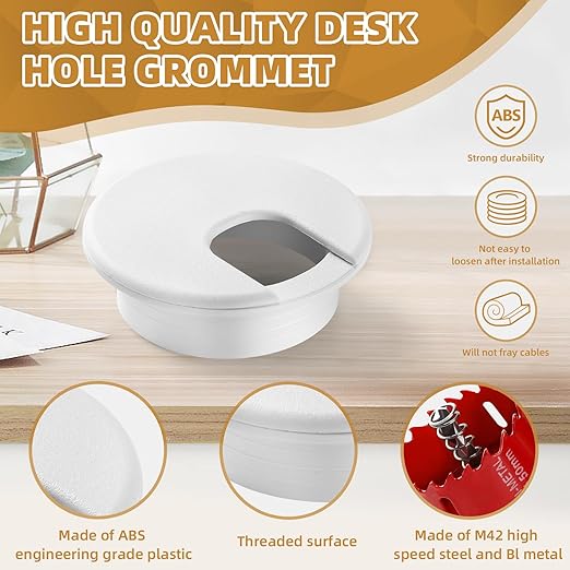 Desk Grommet 1.5 Inch (38 mm) 10 Pieces, Desk Hole Cover for Cables White, ABS Plastic Grommet Hole Cover with Hole Saw for Wires Cables Through The Countertop by XIOGZAXI