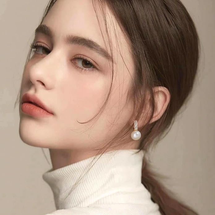 Pearl Earrings for Women 14K Gold Plated Hypoallergenic Pearl Earrings 5A Cubic Zirconia Dangle Earrings Elegant Jewelry