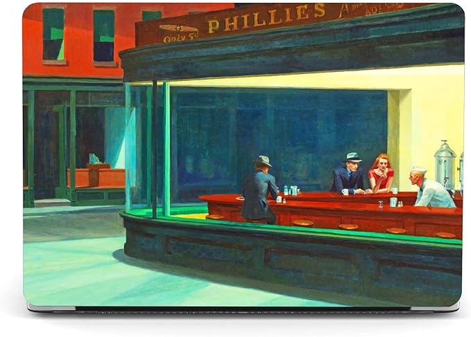 Berkin Arts Compatible with MacBook Pro 13 inch Cover, 2022, 2021, 2020-2018 Release A1708 with Keyboard Cover & Screen Protector American Scene Painting (Nighthawks by Hopper)
