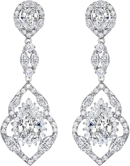 SELOVO Wedding Teardrop Dangle Earrings Silver Tone Vintage Chandelier Earrings Zircon