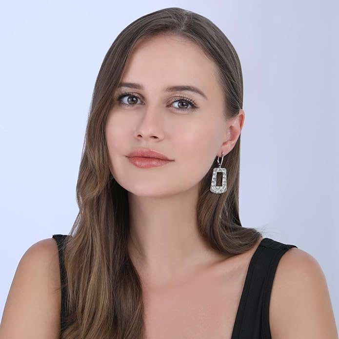 Rose Gold Hoop Earrings for Women, 925 Silver-Plated Thickened Hypoallergenic Earrings, CZ Black Gemstone-Inlaid Earrings - Women's Fashion Jewelry