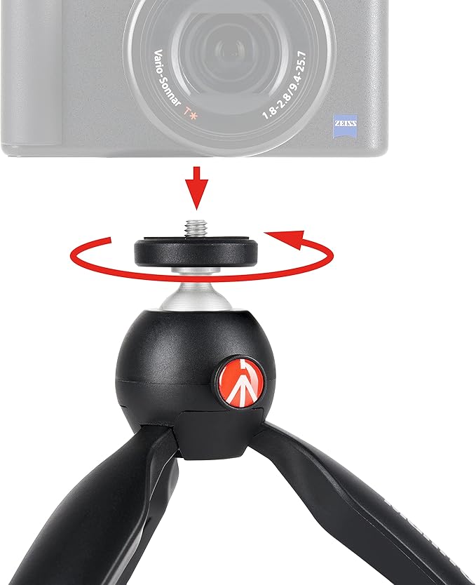 Manfrotto MTPIXIMII-B, PIXI Mini Tripod with Handgrip for Compact System Cameras, for DSLR, Mirrorless, Video, Made in Italy, Technopolymer and Aluminum, Black