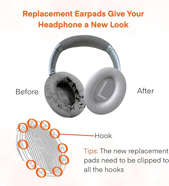 MBWIGF Replacement Ear Pads for Bose QuietComfort 35 (QC35) & Quiet Comfort 35 II (QC35ii) Headphones, Replacement Earpad Cushion with Comfortable Extra Thick Memory Foam and Softer Leather (Gray)