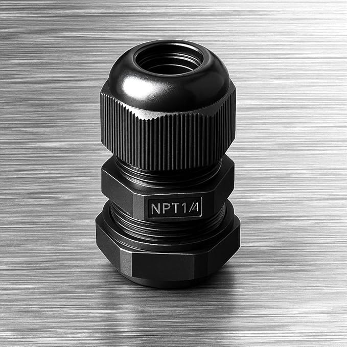 MGI SpeedWare 1/4" NPT Strain Relief Nylon Cord Grip Cable Glands, Black Plastic Grommet 5-Pack
