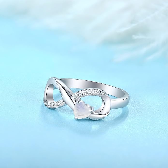 STARCHENIE Infinity Promise Ring 925 Sterling Silver Angel Wings Heart Ring for Women Size 5-10
