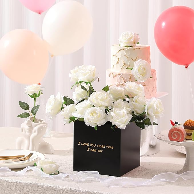Tifuly 50pcs Roses Artificial Flowers Bulk,Realistic Long Stem Fake Silk Roses for Wedding Centerpiece Table Vases Party Home Kitchen DIY Bouquets Decor（Off White）