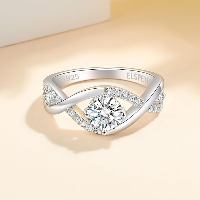 Elspeth 925 Sterling Silver Engagement Ring for Women Oval/Radiant/Pear/Princess/RoundCut Cubic Zirconia Promise Ring Size 4-10