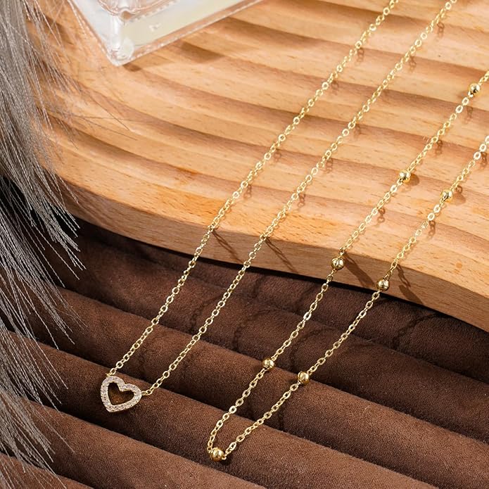 Layered Gold Necklaces for Women, Stackable 14K Gold Plated Necklace, Dainty Cross/Circle/Heart Pendant layered Necklace, Adjustable Dainty Gold/Silver Necklace Jewelry Set for Women