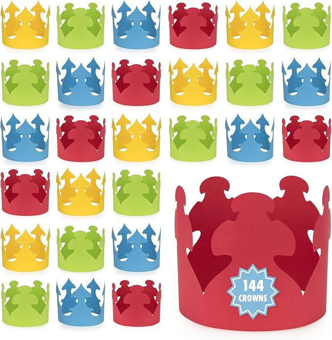 Hygloss Bright Colors Paper Crowns 144 Pack - Paper Crowns for Kids to Decorate - Craft Activity - Blank Crown for Adults - Perfect for Parties, Celebrations - DIY Crown Crafts