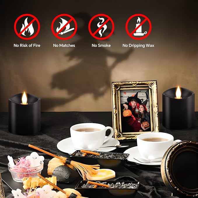 3x3 Flickering Flameless Candles Set of 3, LED Battery Candles Flickering,with Timer, 3 inch Flameless Candles with Remote,Battery Operated Candles, Holiday Home Decor for,Black