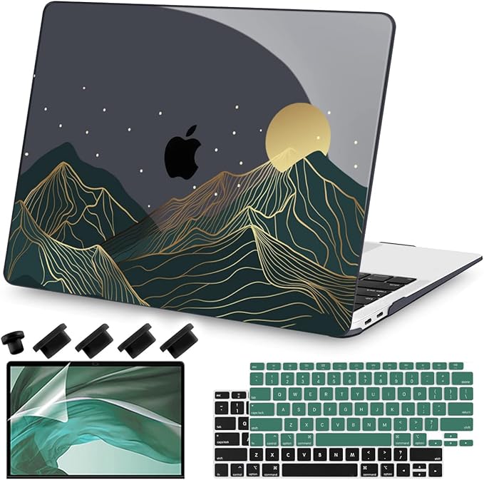 Teryeefi for MacBook Air M1 13 inch Case 2018 2019 2020 (Model A2337 A2179 A1932) with Touch ID & Retina, Printing Hard Shell Case + Keyboard Cover + Screen Protector, Landscape