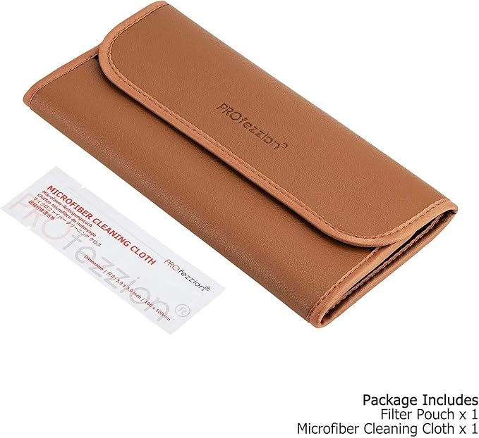 PROfezzion 4-Pocket Foldout Filter Pouch for 82mm Camera Lens Round Filter, Shock Resistant & Anti Scratch Photography Filter Case, Filter Carry Case with Microfiber Cleaning Cloth
