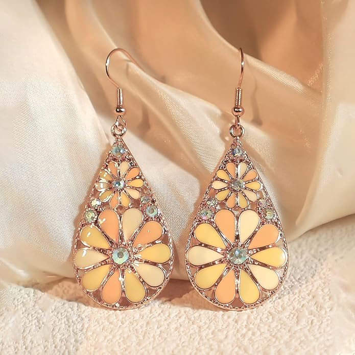 Colorful Green Teardrop Earrings for Women - Bohemian Style Enamel Dangle Earrings Lightweight Fashion Jewelry for Daily/Wedding/Party