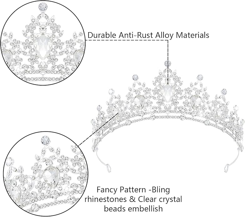 Crystal Tiaras & Crowns for Women, Bride Royal Queen Headband Princess Headpieces for Birthday Cake Crown & Prom Pageant Party
