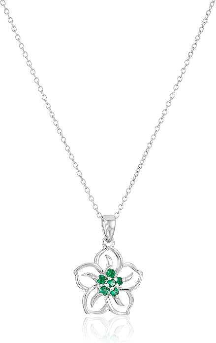 Amazon Collection Genuine or Created Gemstone Birthstone Flower Pendant Necklace with Chain in Sterling Silver, 18"