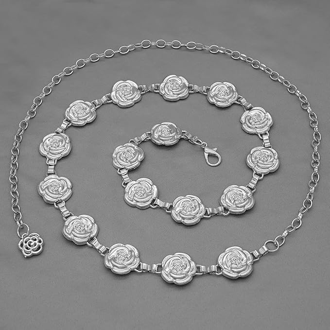 Small Flower Metal Belt Chain - Adjustable Waist Chain for Women's Dresses