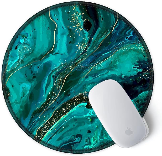 ITNRSIIET Round Mouse Pad with Stitched Edge Premium-Textured Waterproof Non-Slip Rubber Base Desktop Protection Mat Diameter 8.7 inches, Green Marble