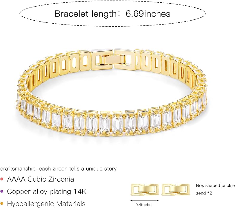 14K Gold Plated Tennis Bracelet for Women – Classic CZ Link Design, Fits 6.0"–7.2" Wrists – Stylish Sparkling Jewelry Gift, Timeless Tennis Bracelets for Women