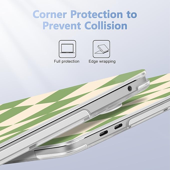 Case for MacBook Pro 13 inch with/Without Touch Bar (2016-2022, M2 A2338 M1 A2289 A2251 A2159 A1989 A1706 A1708), Hard Shell + Keyboard Cover + Dust Plug, Green Checkered