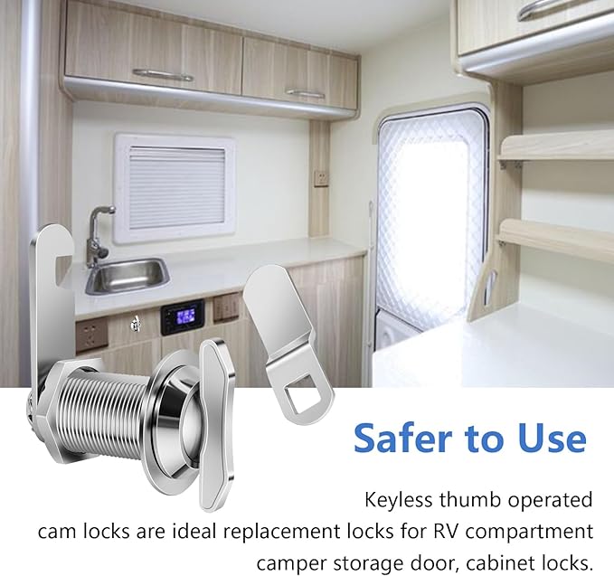 Thumb Operated Offset Cam Lock, 1" Cylinder Fits on 0.7" Max Door Thickness, Non-Locking Replacement Lock for RV Compartment Camper Storage, Cabinets,Drawers (1 Inch 3Pack) Silver