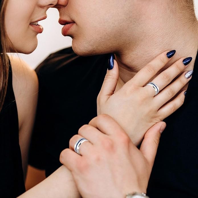 Enamel Band Rings for Women Men Stainless Steel Blue/Orange Ring Couple Enamel Valentine's Day Jewelry Gift