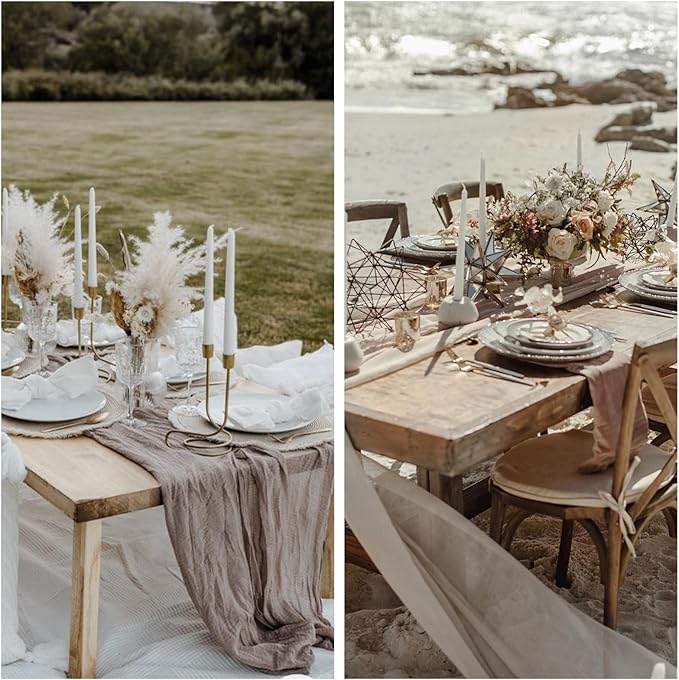 6 Pack Nude Brown Cheesecloth Table Runner 10FT Boho Gauze Fabric Table Runner 35 x 120 Inch Rustic for Fall Thanksgiving Wedding Decor Baby Shower Party Boho Holiday Decoration