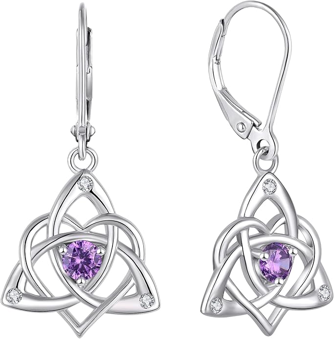 Starchenie Celtic Knot Dangle Earrings Sterling Silver Trinity Love Knot Leverback Earrings Gemstones Jewelry for Women