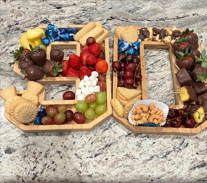 15.8'' Bamboo Wooden Number Charcuterie Board Box, Fillable Number 2 Serving Tray, Wood Charcuterie Boards for Fruit Cheese Platter Vegetable Food Dish Plates, Anniversary Birthday Party Decoration
