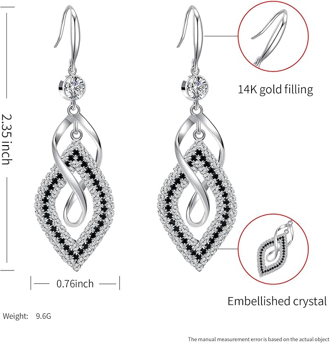 Dangle Earrings for Women, 925 Sterling Silver Handmade Linear Swirl Wire Bohemian Boho 14K Gold Diamonds Earrings Hypoallergenic Fashion Jewelry Gifts for women