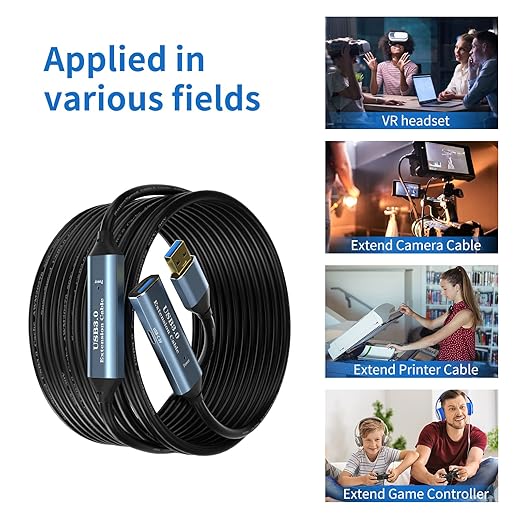 USB 3.0 Extension Cable 50FT Type A Male to Female Active Extender Cord with 2 Extension Chipsets Signal Booster and 1 USB-C Charging Port, for Webcam, USB Hub, PlayStation, Printer, Camera