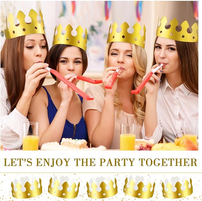 Crtiin 100 Pcs Gold Paper Crowns Birthday Party Bulk for Adults Classroom Students Hat Supplies Favors (Classic Style)