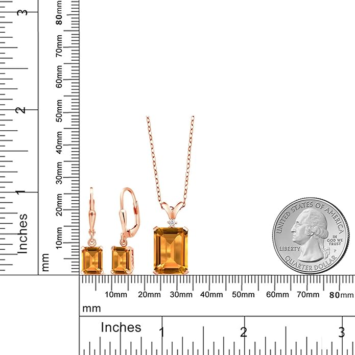 Gem Stone King 9-13 Cttw Pendant and Earrings Jewelry Set For Women | Emerald Cut 14X10MM and 8X6MM | Round 1.5MM | Gemstone Birthstone and Diamond | 925 Sterling Silver | 18 Inch Silver Chain