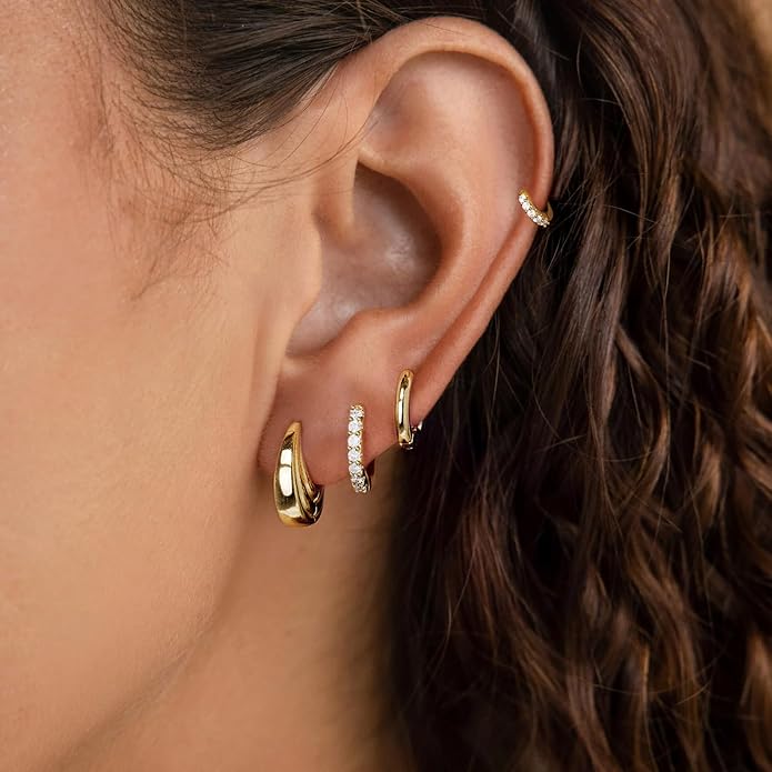 Small Gold Huggie Hoop Earrings Set for Women Men Hypoallergenic 14K Plated Stack Cartilage Earrings, Multiple Piercing Lightweight Mini Thin Cute Dainty Trendy Jewelry Set Christmas Gifts for Women